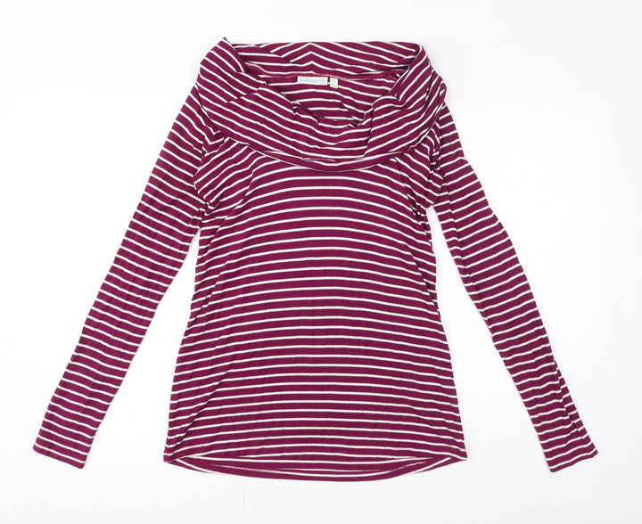 JoJo Maman Bébé Womens Pink Striped Viscose Basic T-Shirt Size S Roll Neck