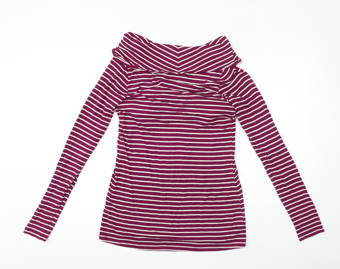 JoJo Maman Bébé Womens Pink Striped Viscose Basic T-Shirt Size S Roll Neck