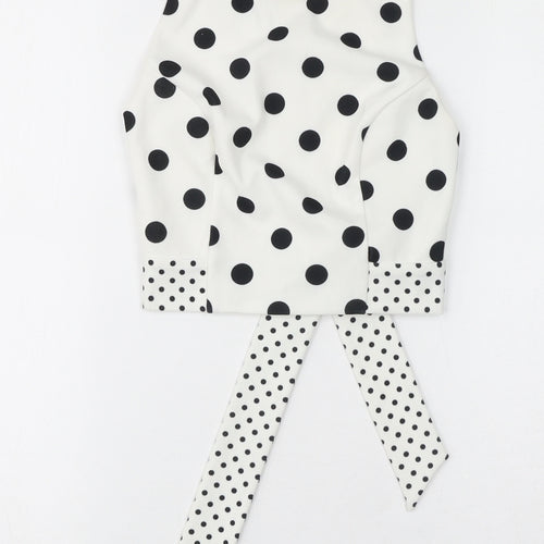 Miss Selfridge Womens White Polka Dot Polyester Basic Tank Size 6 Round Neck