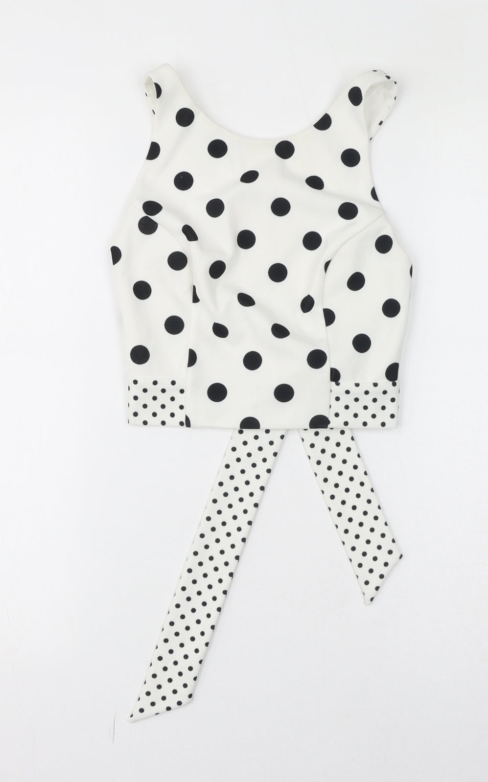 Miss Selfridge Womens White Polka Dot Polyester Basic Tank Size 6 Round Neck