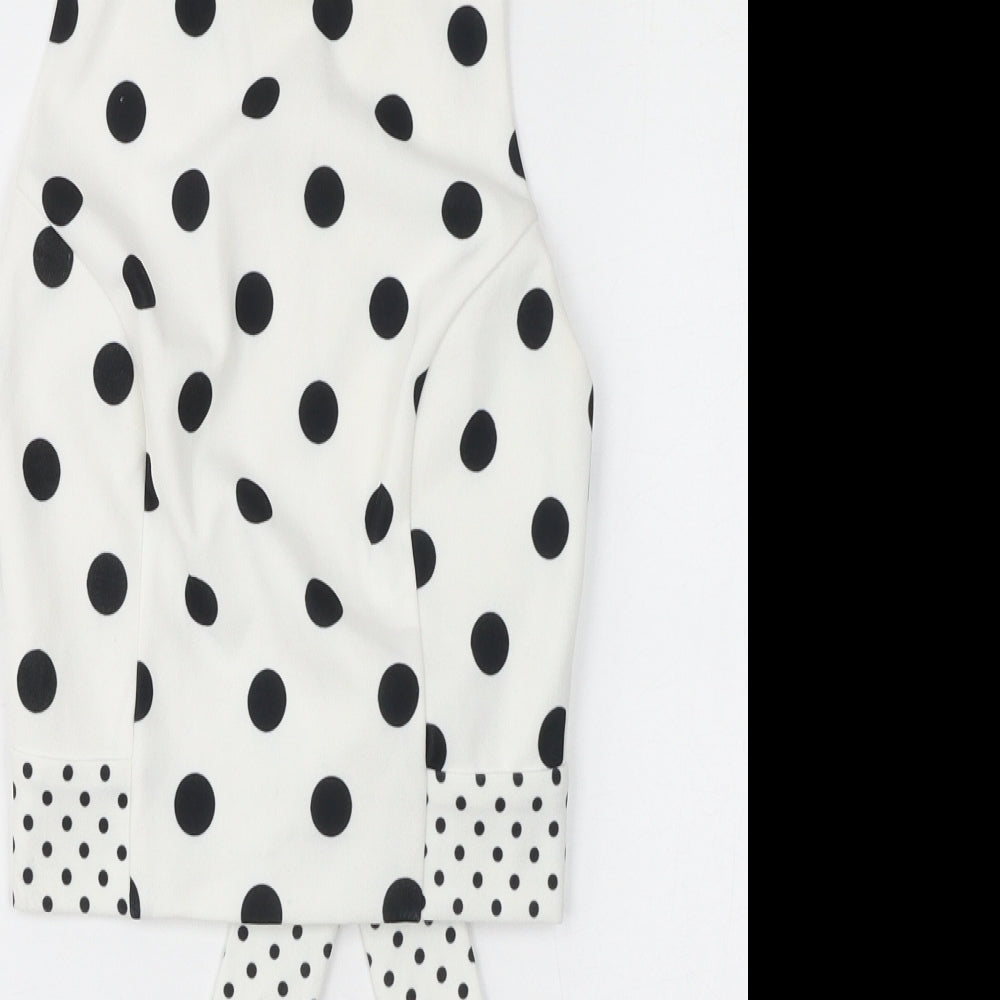 Miss Selfridge Womens White Polka Dot Polyester Basic Tank Size 6 Round Neck