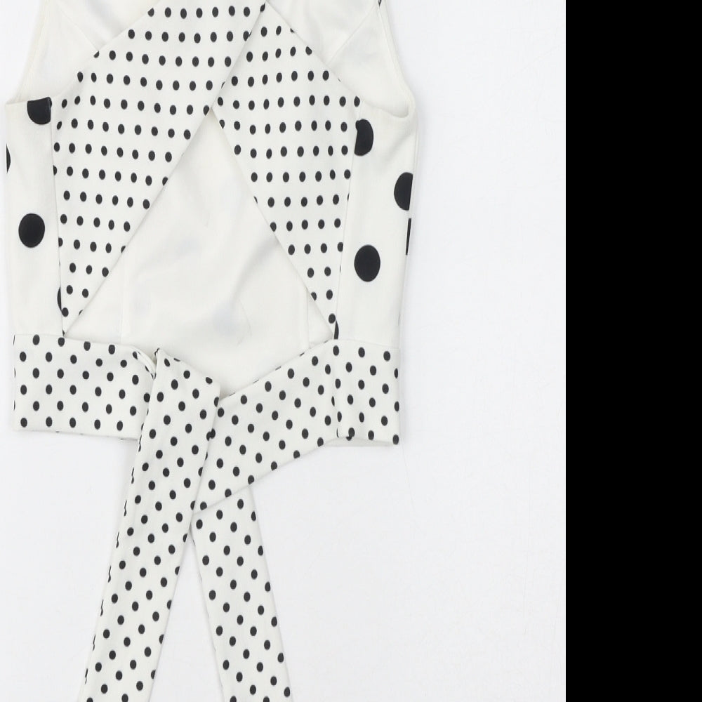 Miss Selfridge Womens White Polka Dot Polyester Basic Tank Size 6 Round Neck