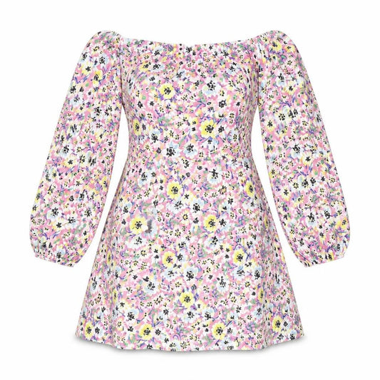 Front view of Divided by H&M women’s multicoloured floral polyester ball gown, size S, off the shoulder pullover