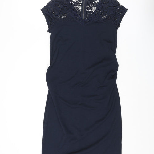 mamalicious Womens Blue Polyester Pencil Dress Size S V-Neck Zip - Lace Top