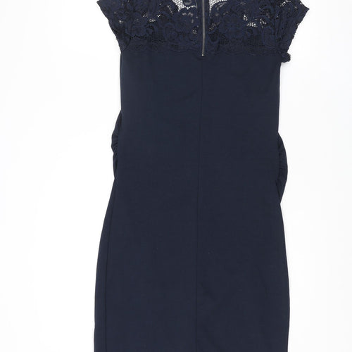 mamalicious Womens Blue Polyester Pencil Dress Size S V-Neck Zip - Lace Top