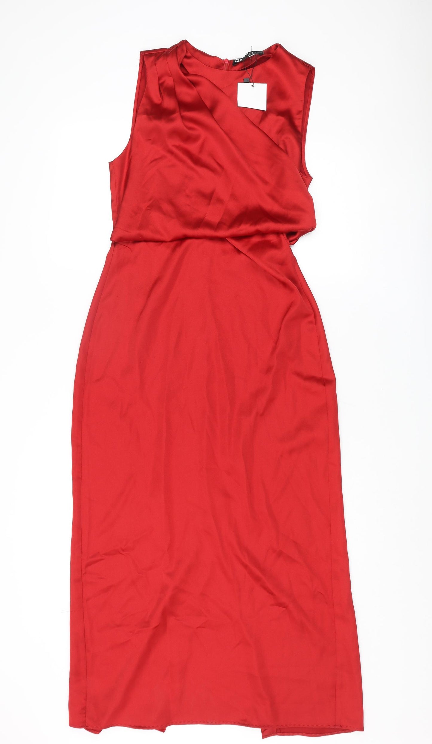 Zara Womens Red Polyester A-Line Size M Round Neck Zip