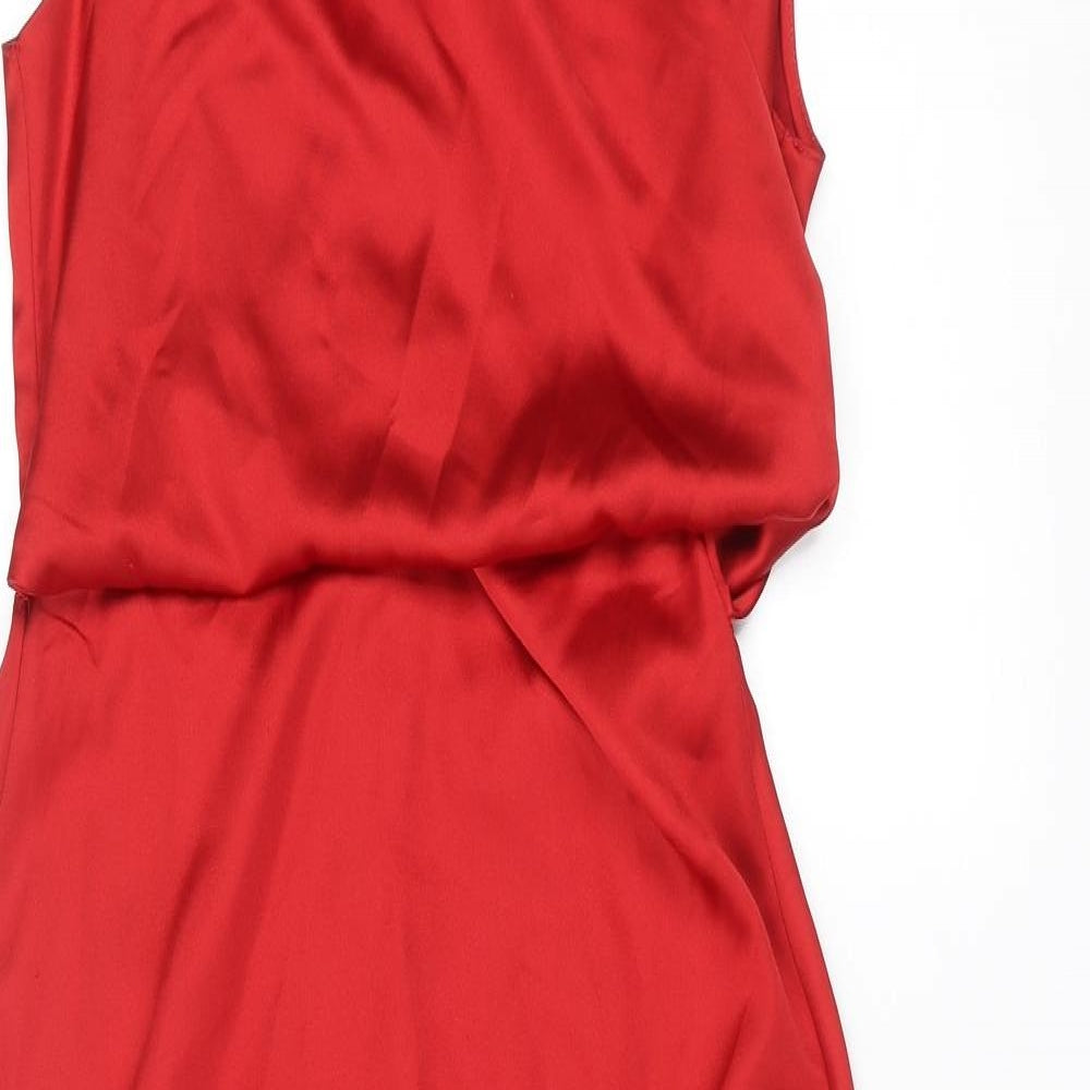 Zara Womens Red Polyester A-Line Size M Round Neck Zip