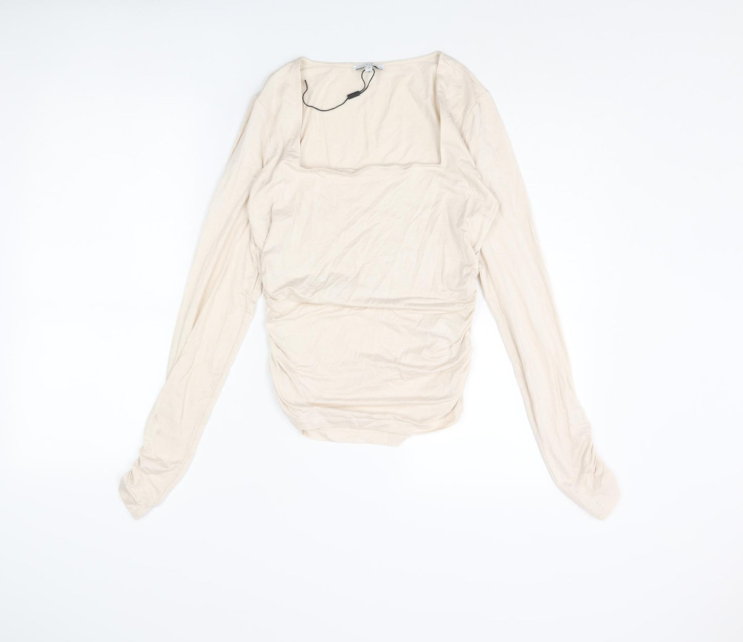 Reiss Womens Beige Lyocell Cropped Blouse Size M Square Neck