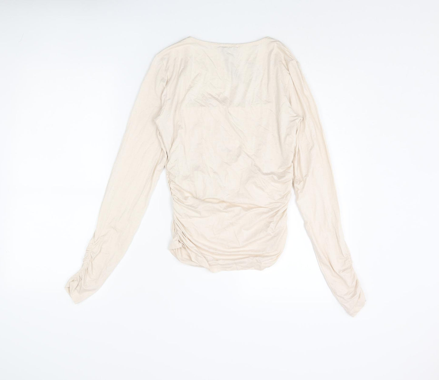 Reiss Womens Beige Lyocell Cropped Blouse Size M Square Neck