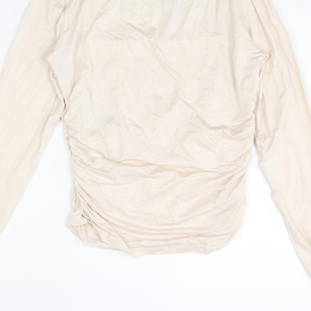 Reiss Womens Beige Lyocell Cropped Blouse Size M Square Neck