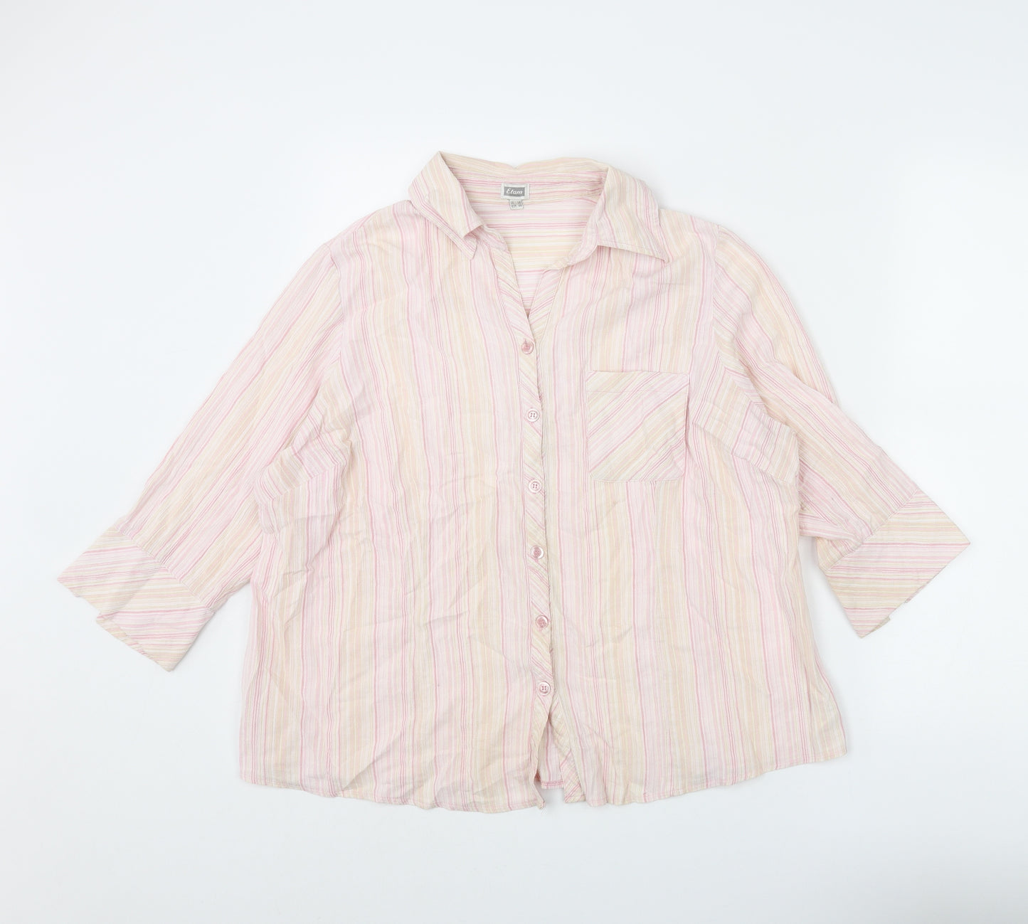 Etam Womens Pink Striped Cotton Basic Blouse Size 16 Collared