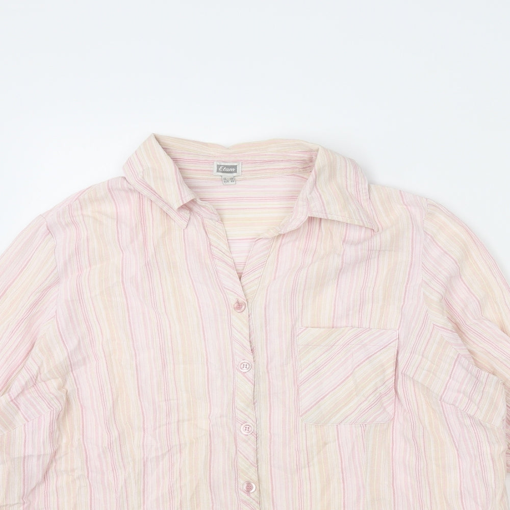 Etam Womens Pink Striped Cotton Basic Blouse Size 16 Collared