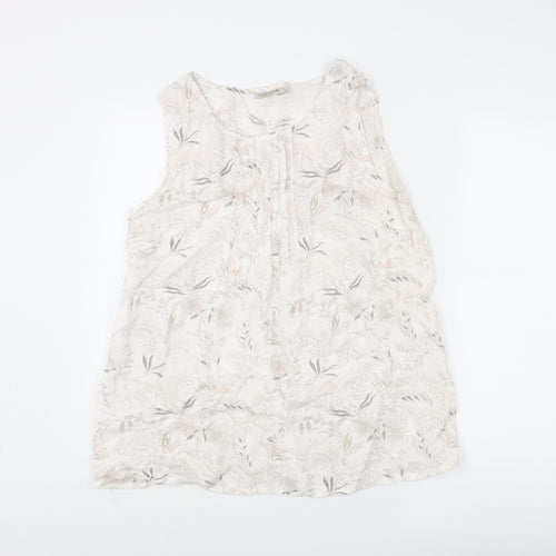 Laura Bianchi Womens Ivory Floral Polyester Basic Blouse Size L Round Neck