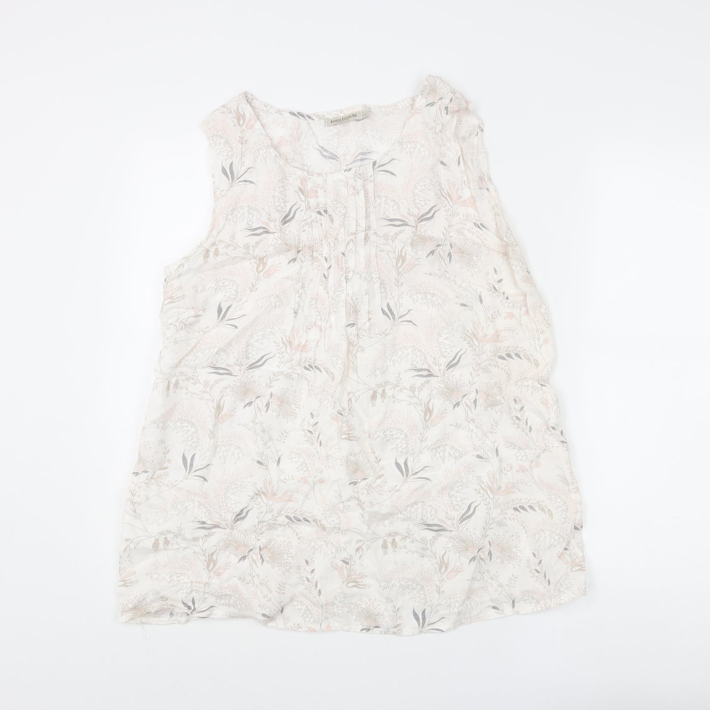 Laura Bianchi Womens Ivory Floral Polyester Basic Blouse Size L Round Neck
