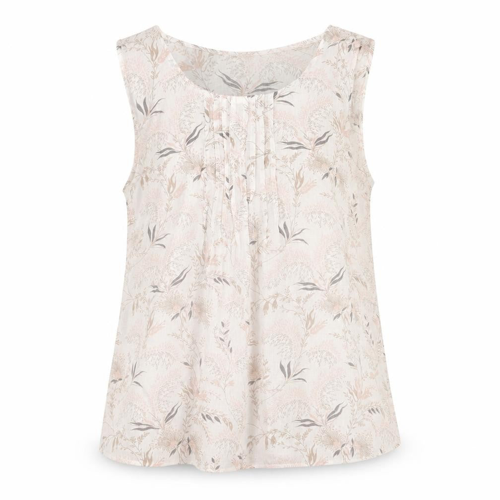 Front view of Laura Bianchi women’s ivory floral polyester basic blouse, size L, round neck