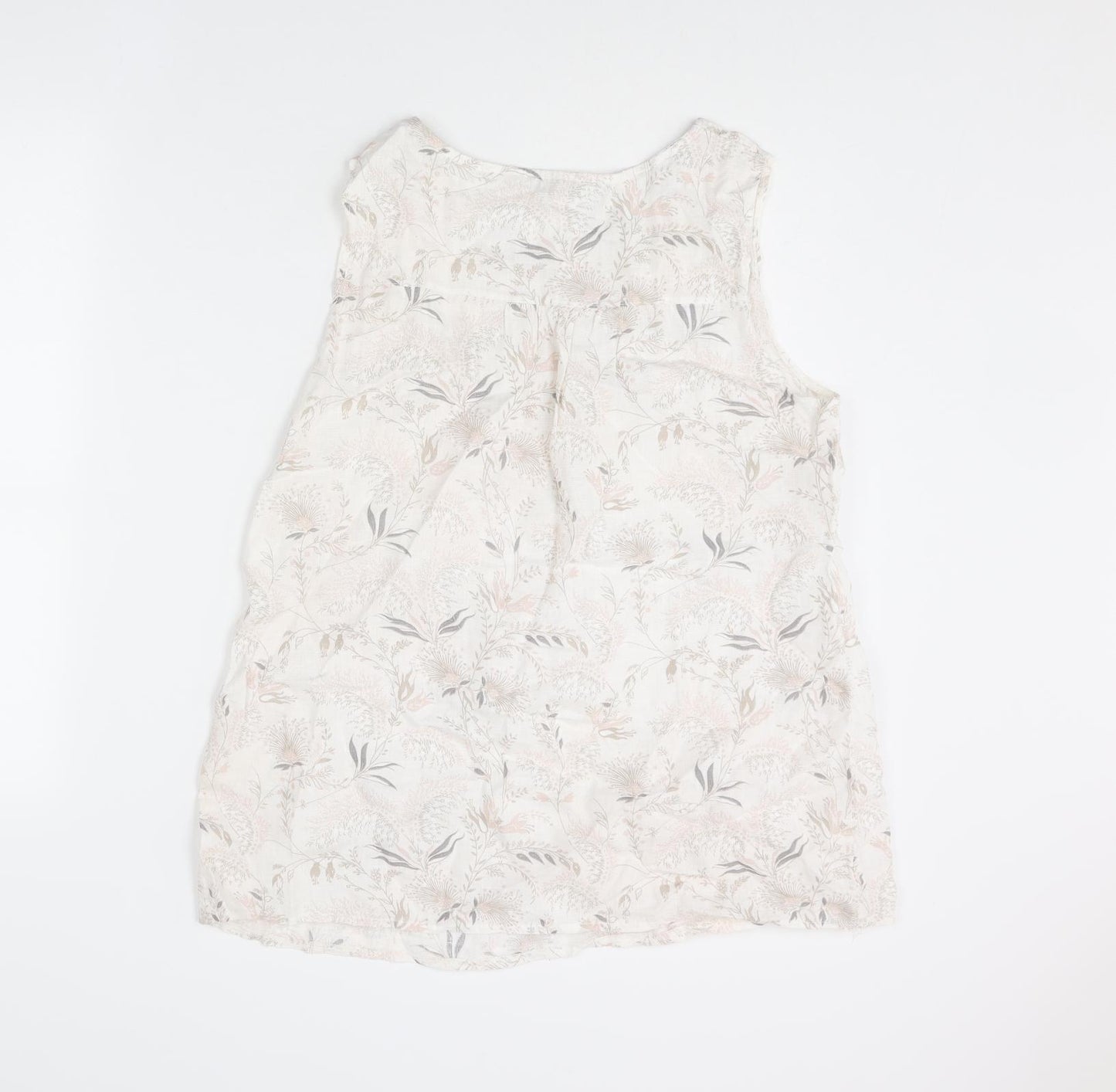 Laura Bianchi Womens Ivory Floral Polyester Basic Blouse Size L Round Neck