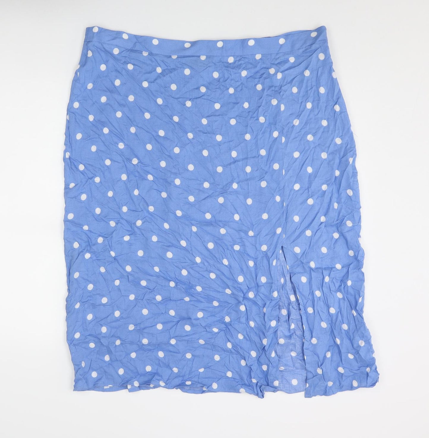 Marks and Spencer Womens Blue Polka Dot Viscose A-Line Skirt Size 22 Zip