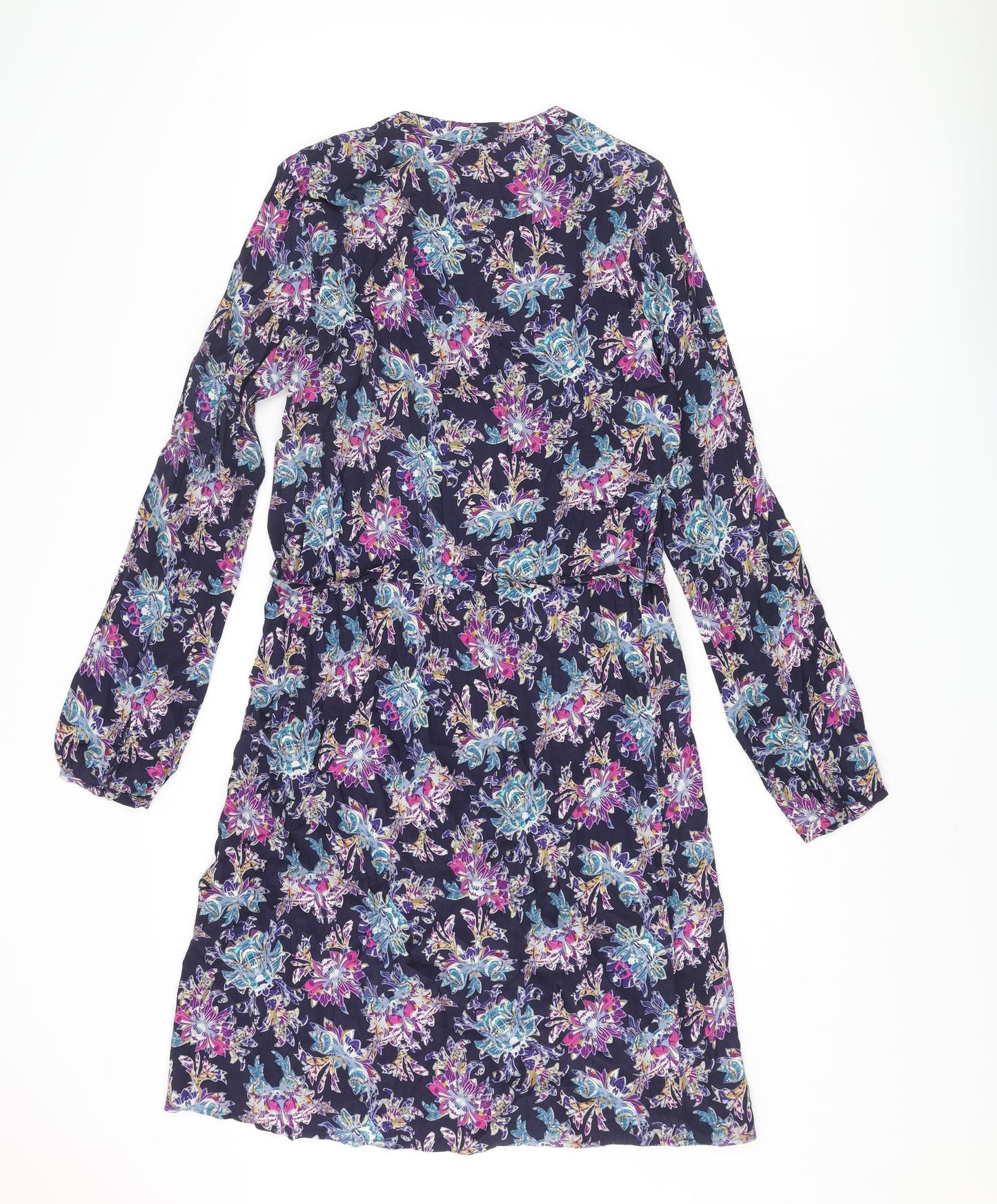 Marks and Spencer Womens Multicoloured Geometric Viscose A-Line Size 10 V-Neck Button - Belted