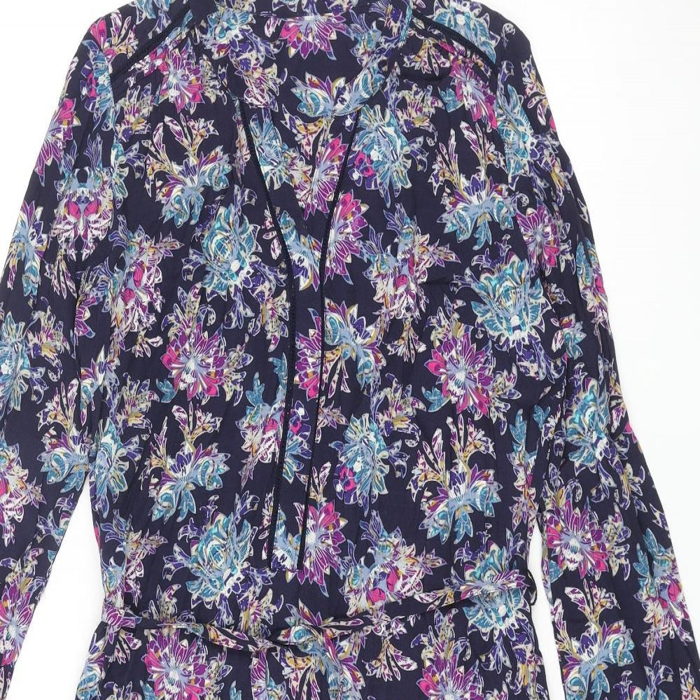 Marks and Spencer Womens Multicoloured Geometric Viscose A-Line Size 10 V-Neck Button - Belted