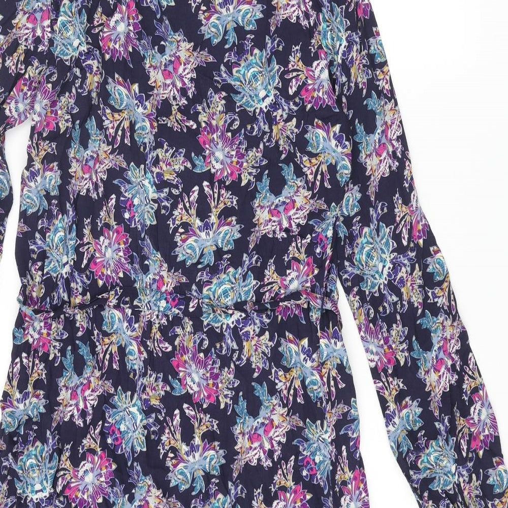 Marks and Spencer Womens Multicoloured Geometric Viscose A-Line Size 10 V-Neck Button - Belted