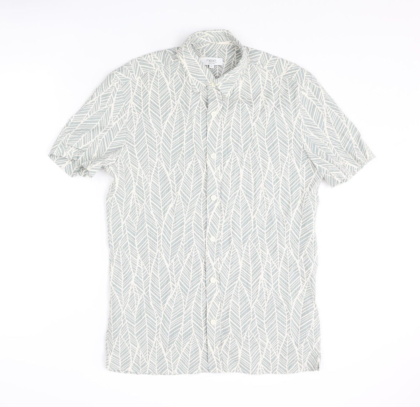 NEXT Mens Blue Geometric Cotton Button-Up Size S Collared Button