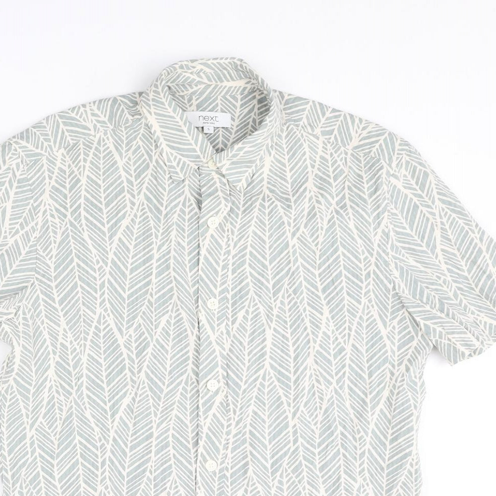 NEXT Mens Blue Geometric Cotton Button-Up Size S Collared Button