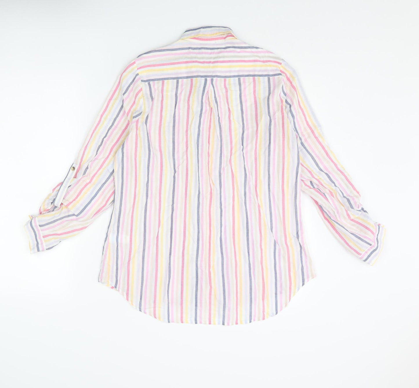 Marks and Spencer Womens Multicoloured Striped Cotton Basic Button-Up Size 14 Collared