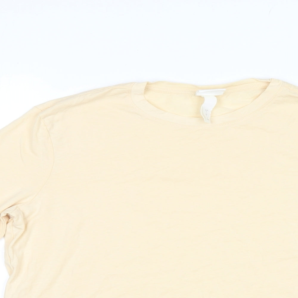 H&M Womens Yellow Cotton Basic T-Shirt Size S Round Neck