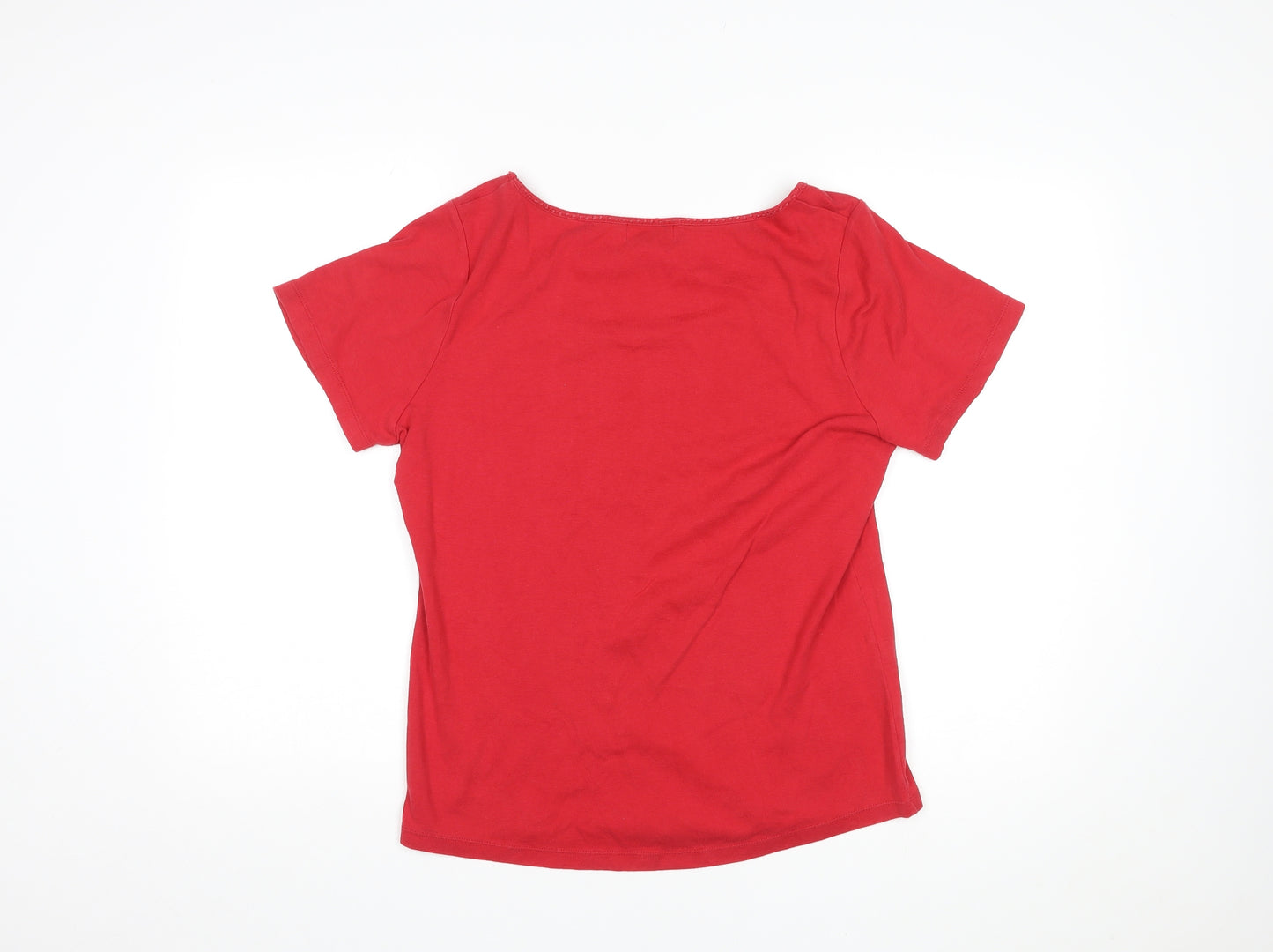 Per Una Womens Red Cotton Basic T-Shirt Size 18 Scoop Neck