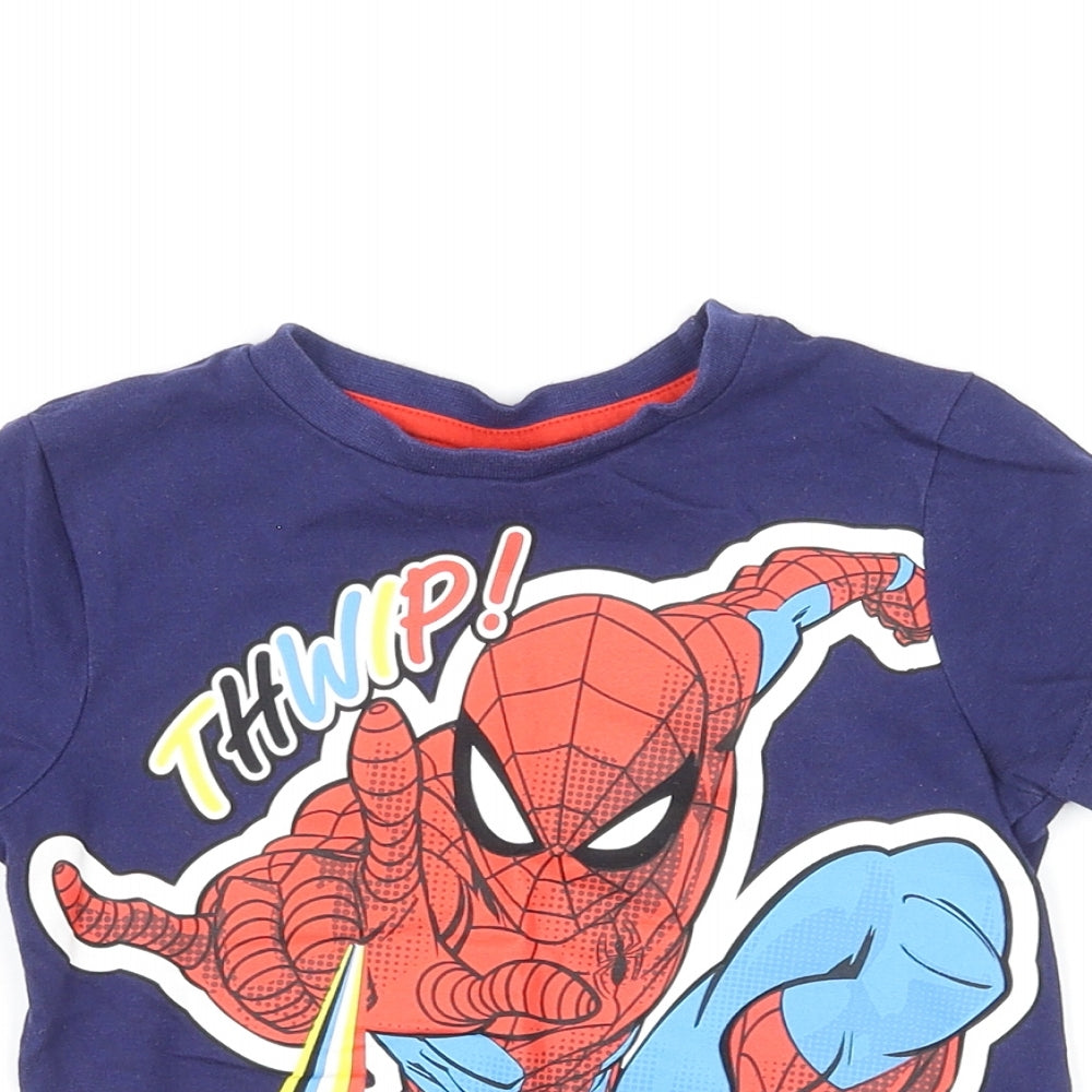 Marvel Boys Multicoloured Cotton Basic T-Shirt Size 3-4 Years Crew Neck Pullover - Spiderman THWIP!