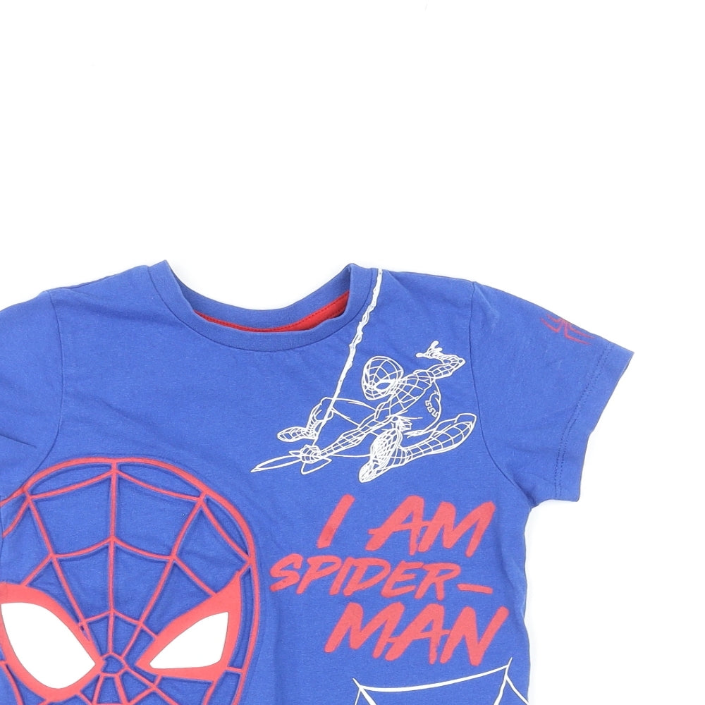 Marvel Boys Blue Cotton Basic T-Shirt Size 3-4 Years Collared Pullover - I Am Spider-Man