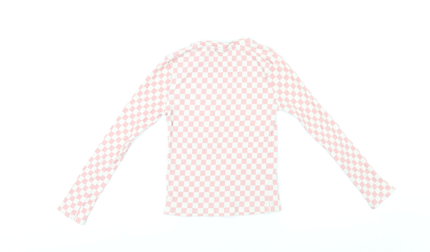Zara Girls Pink Check Polyester Basic T-Shirt Size 10 Years Round Neck Pullover - Ribbed