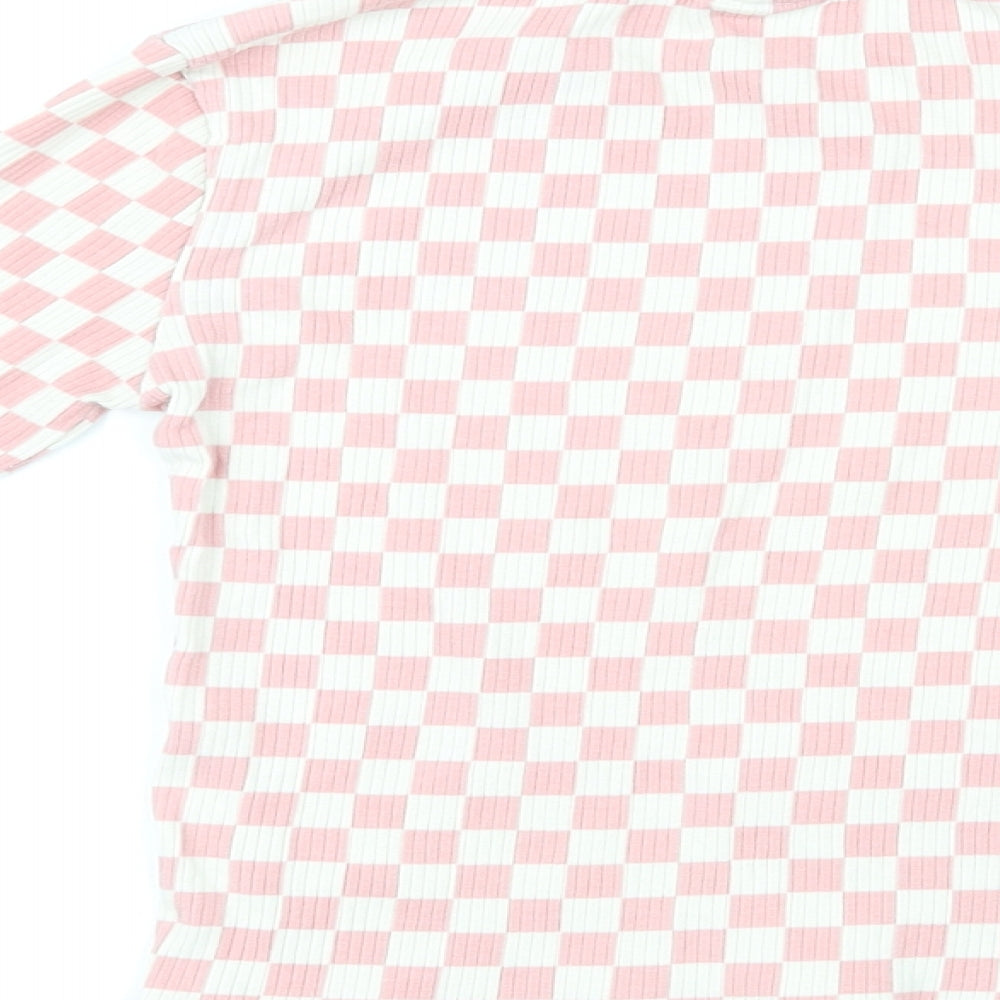 Zara Girls Pink Check Polyester Basic T-Shirt Size 10 Years Round Neck Pullover - Ribbed