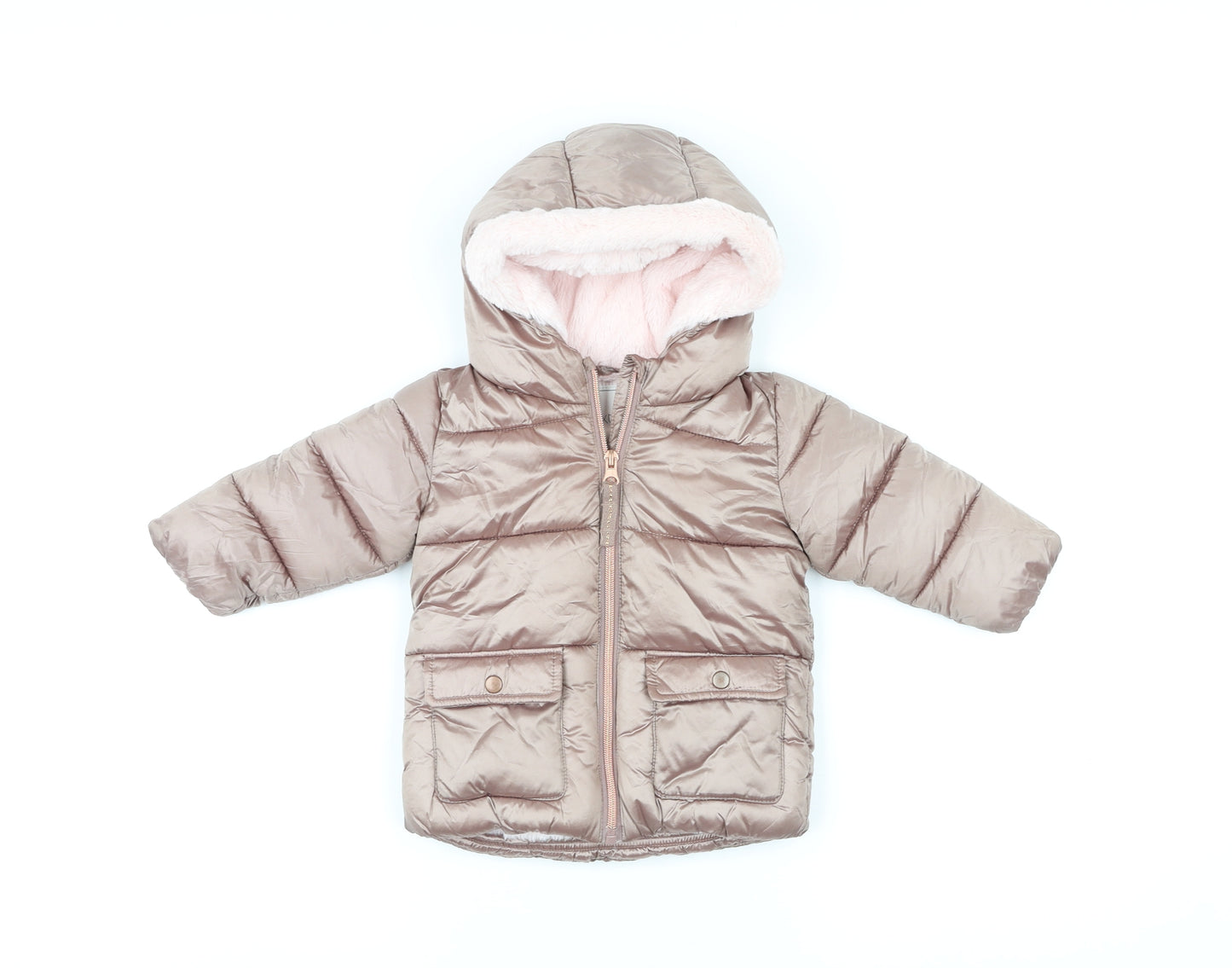 NEXT Girls Brown Parka Coat Size 6-9 Months Zip