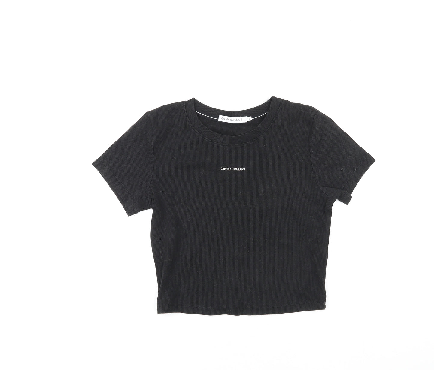 Calvin Klein Womens Black Polyester Basic T-Shirt Size S Round Neck - Ribbed