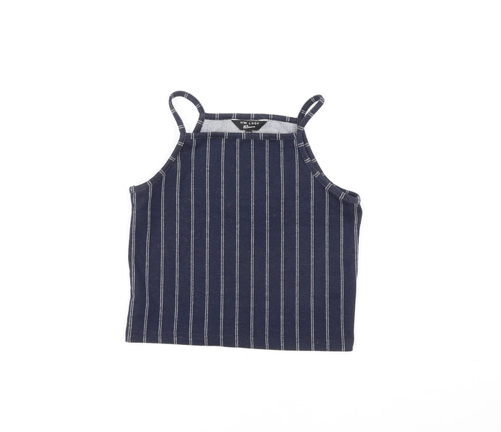 New Look Girls Blue Striped Polyester Camisole Tank Size 12-13 Years Square Neck Pullover