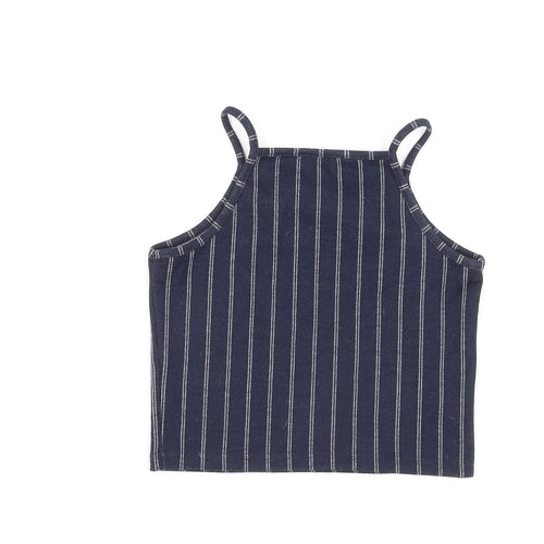 New Look Girls Blue Striped Polyester Camisole Tank Size 12-13 Years Square Neck Pullover