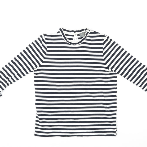 Wyse London Womens Black Striped Cotton Basic T-Shirt Size 10 Round Neck