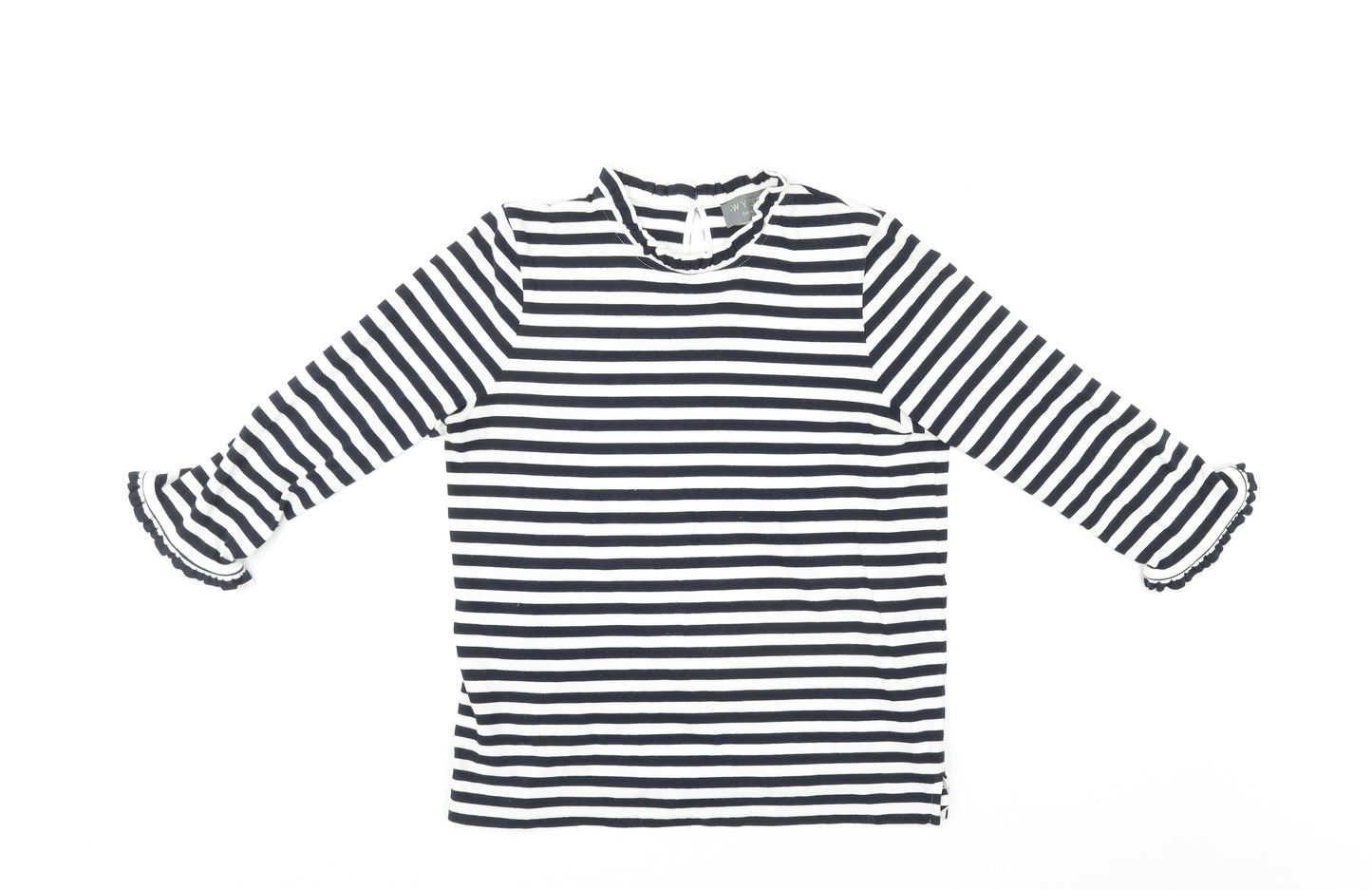 Wyse London Womens Black Striped Cotton Basic T-Shirt Size 10 Round Neck
