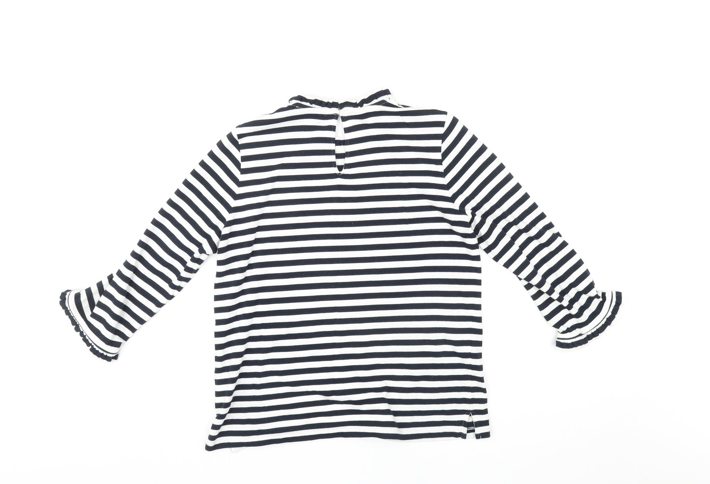Wyse London Womens Black Striped Cotton Basic T-Shirt Size 10 Round Neck