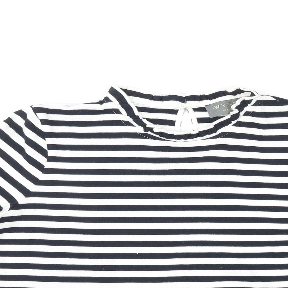 Wyse London Womens Black Striped Cotton Basic T-Shirt Size 10 Round Neck