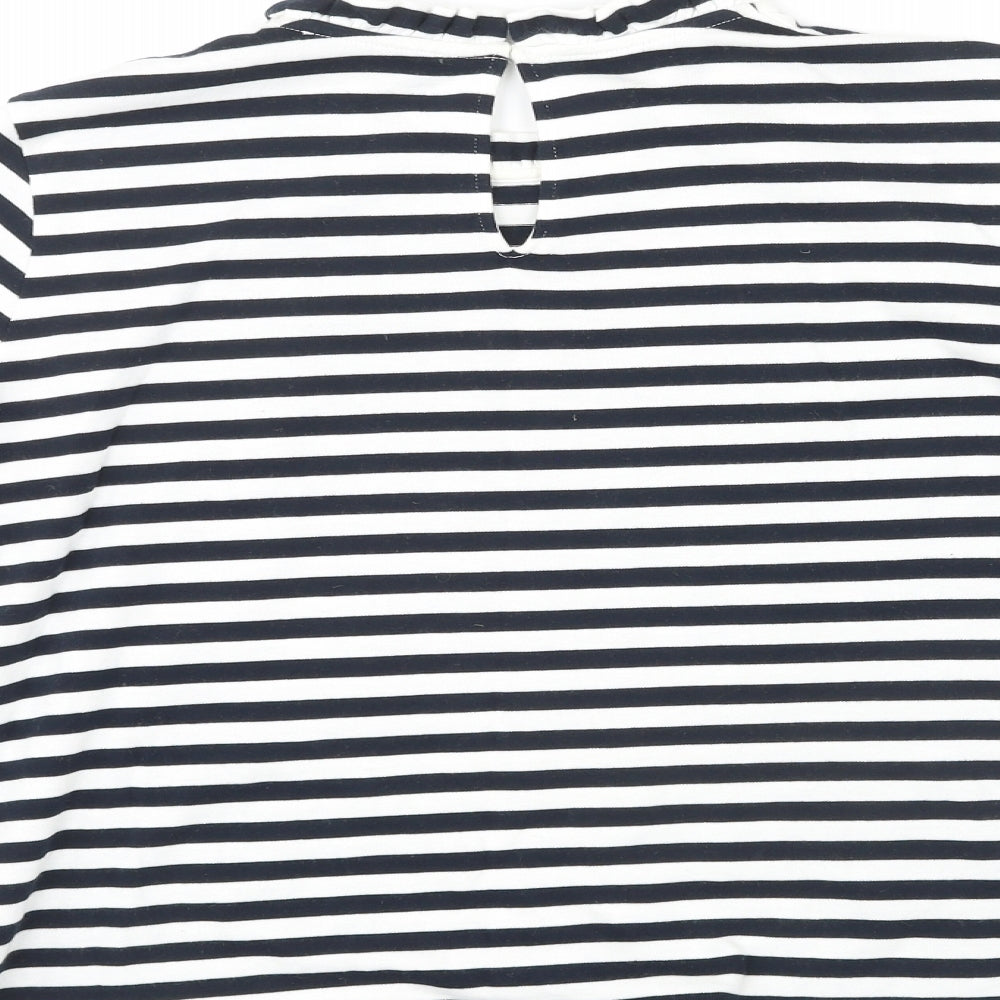 Wyse London Womens Black Striped Cotton Basic T-Shirt Size 10 Round Neck