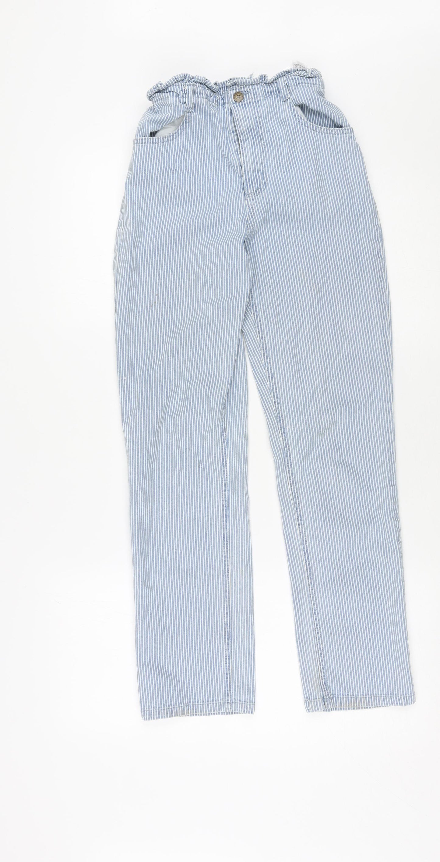 River Island Girls Blue Striped Cotton Straight Jeans Size 12 Years L27 in Regular Zip - PaperBag Waist