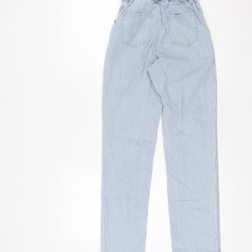 River Island Girls Blue Striped Cotton Straight Jeans Size 12 Years L27 in Regular Zip - PaperBag Waist