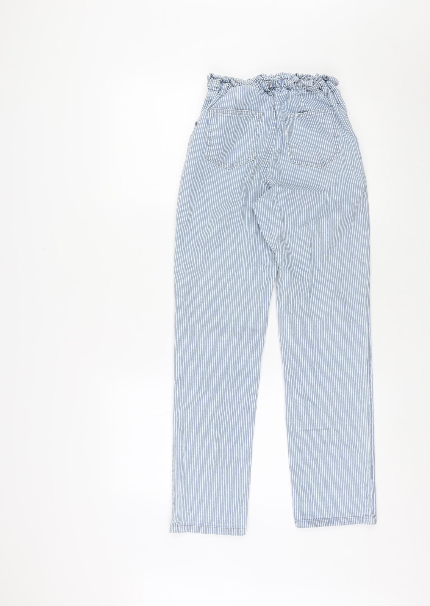 River Island Girls Blue Striped Cotton Straight Jeans Size 12 Years L27 in Regular Zip - PaperBag Waist