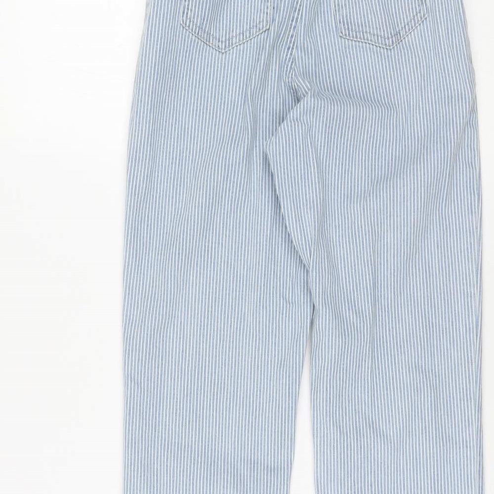 River Island Girls Blue Striped Cotton Straight Jeans Size 12 Years L27 in Regular Zip - PaperBag Waist