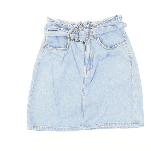Divided by H&M Womens Blue Cotton A-Line Skirt Size 4 Zip - Belted