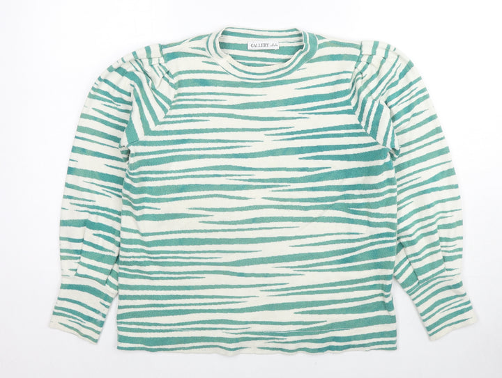Gallerygre Womens Green Round Neck Animal Print Viscose Pullover Jumper Size M