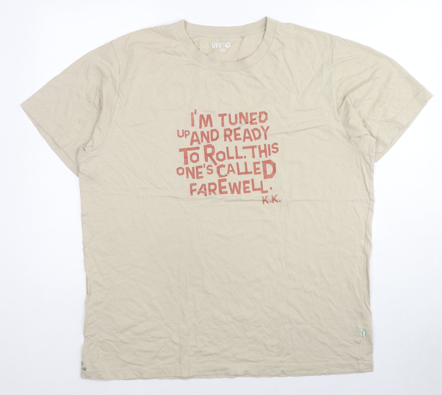 Uniqlo Mens Beige Cotton T-Shirt Size XL Crew Neck