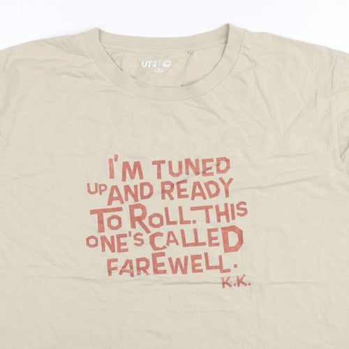 Uniqlo Mens Beige Cotton T-Shirt Size XL Crew Neck